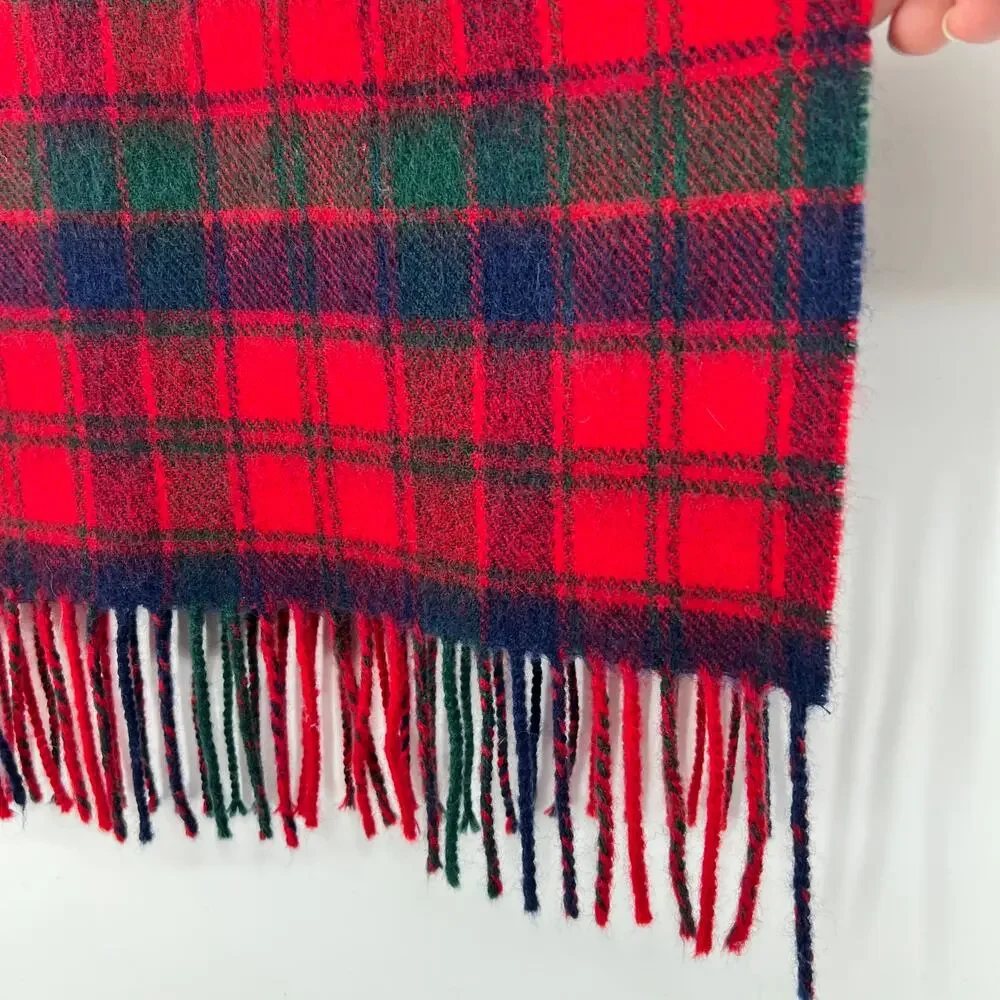 Lochcarron of Scotland Lambswool Neck Scarf Red Blue Green Tartan Fringe Unisex